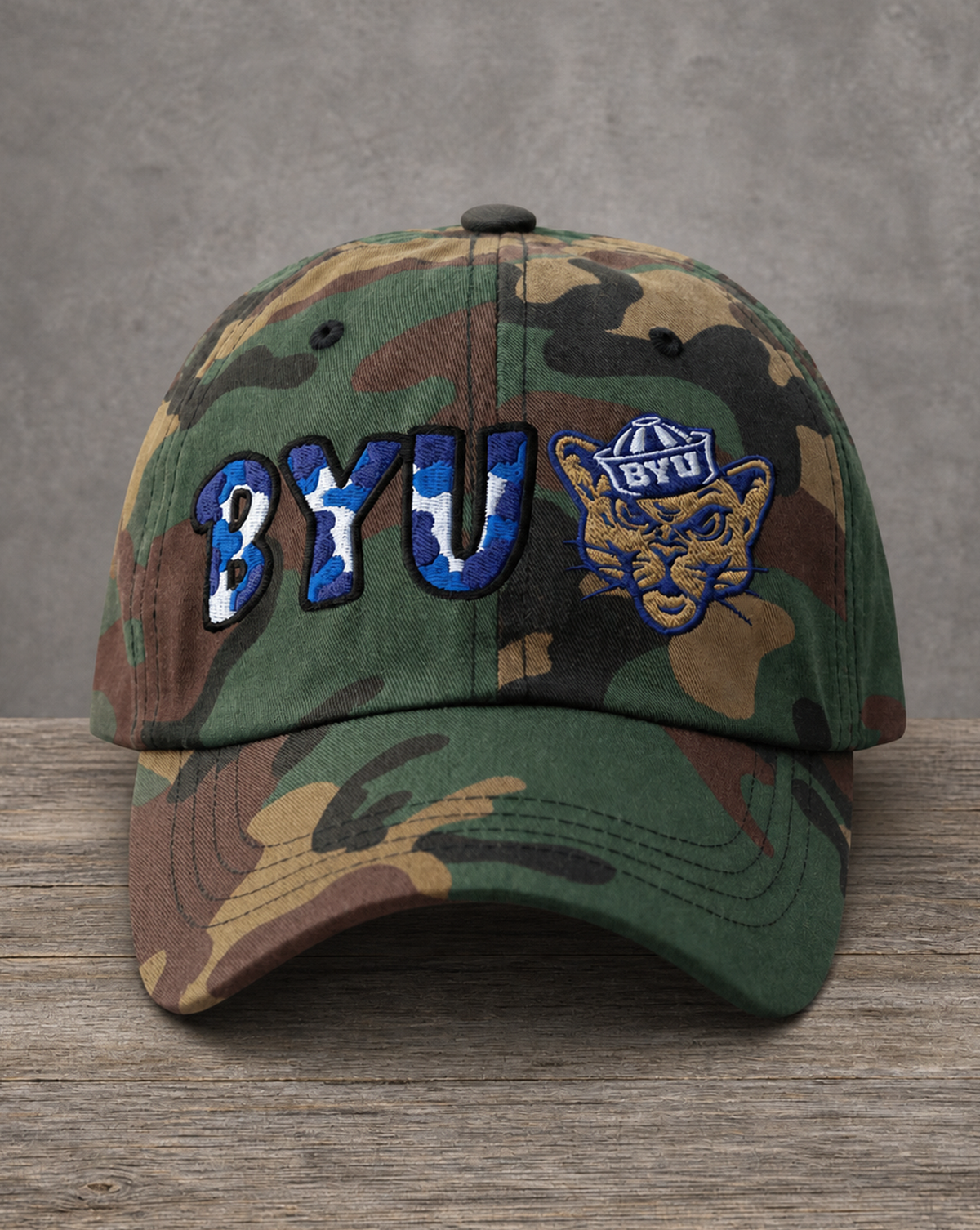 The City Collection BYU Hand-Drawn Mascot Camo Patched Hat by Believe In New York