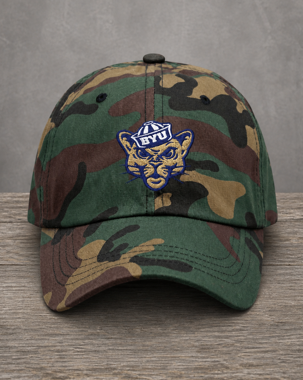 The City Collection BYU Hand-Drawn Logo Camo Patched Hat by Believe In New York