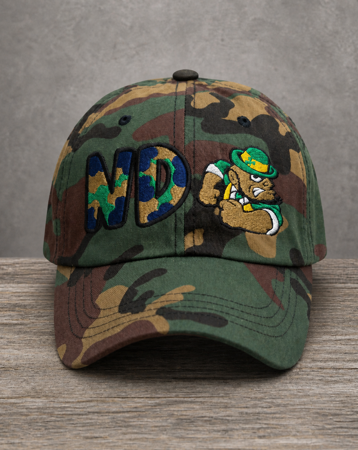 The City Collection ND Hand-Drawn Mascot Camo Patched Hat by Believe In New York