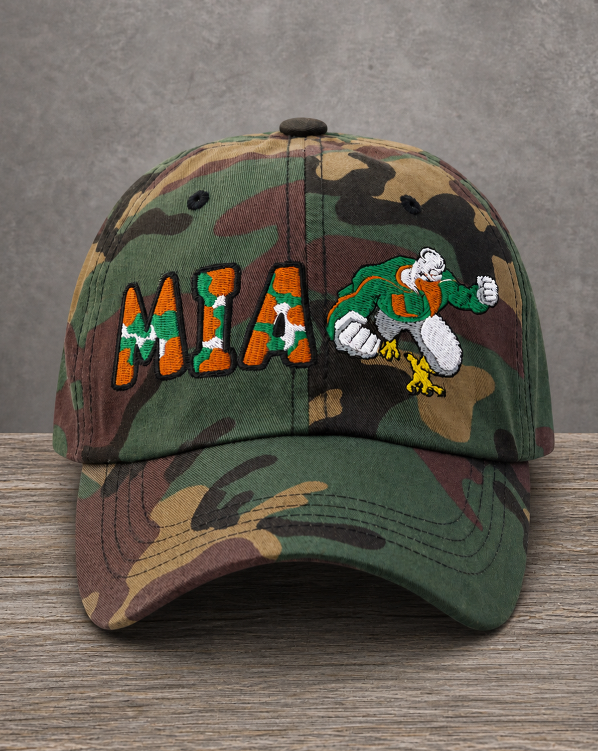 The City Collection MIA Hand-Drawn Mascot Camo Patched Hat by Believe In New York