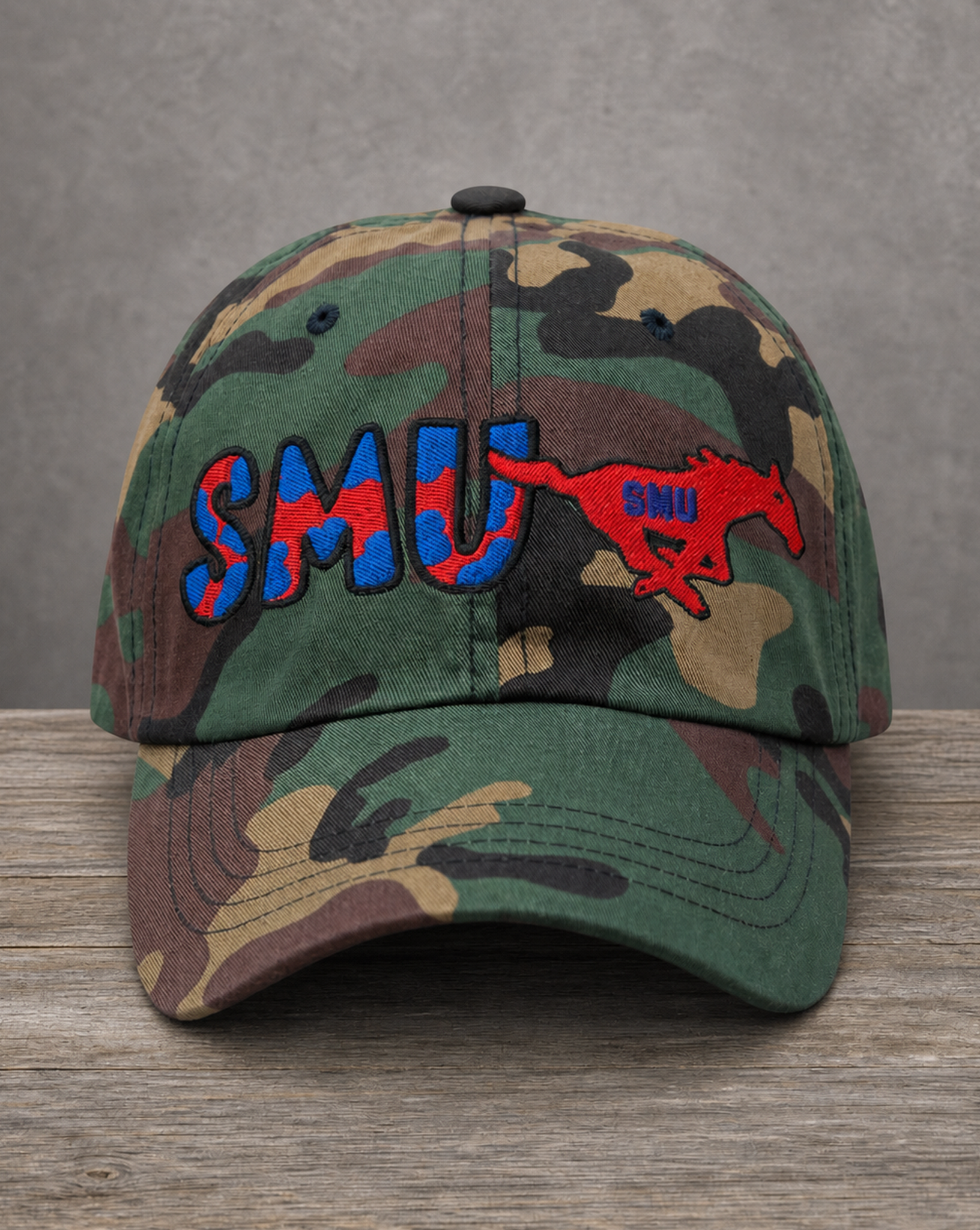 The City Collection SMU Hand-Drawn Mascot Camo Patched Hat by Believe In New York