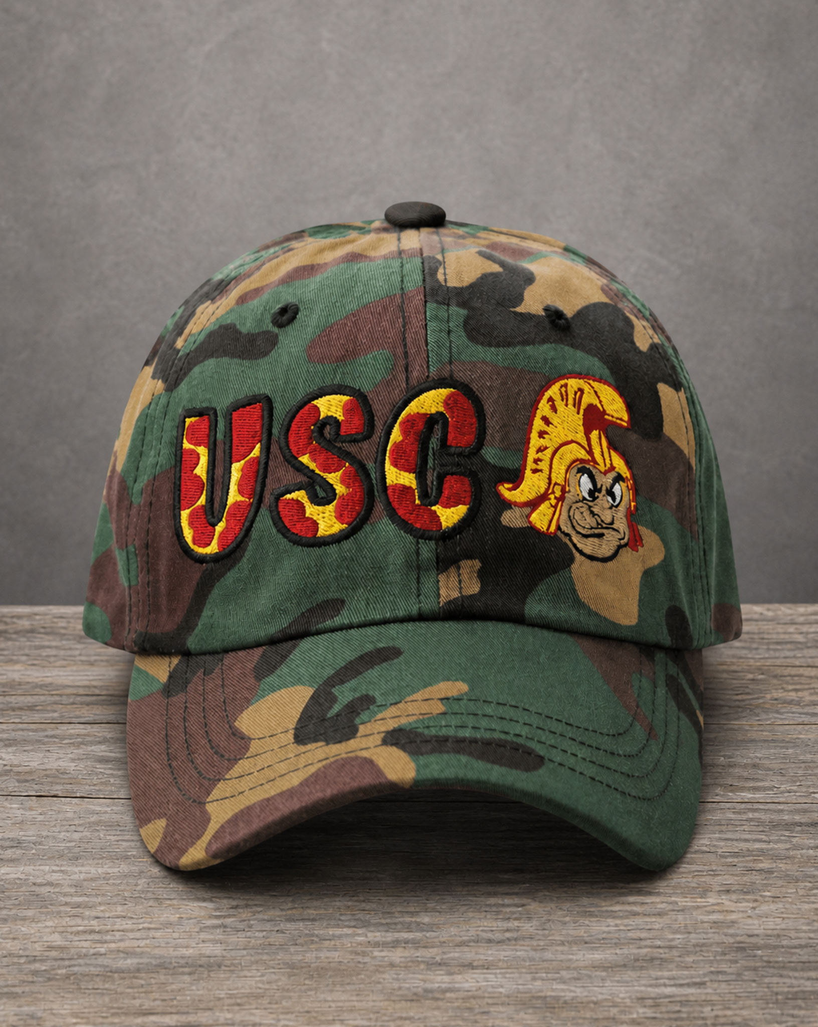 The City Collection USC Hand-Drawn Mascot Camo Patched Hat by Believe In New York