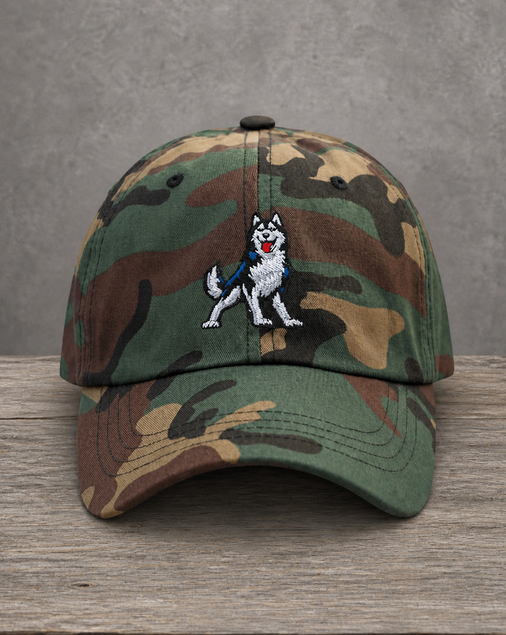 The City Collection UCONN Hand-Drawn Logo Camo Patched Hat by Believe In New York