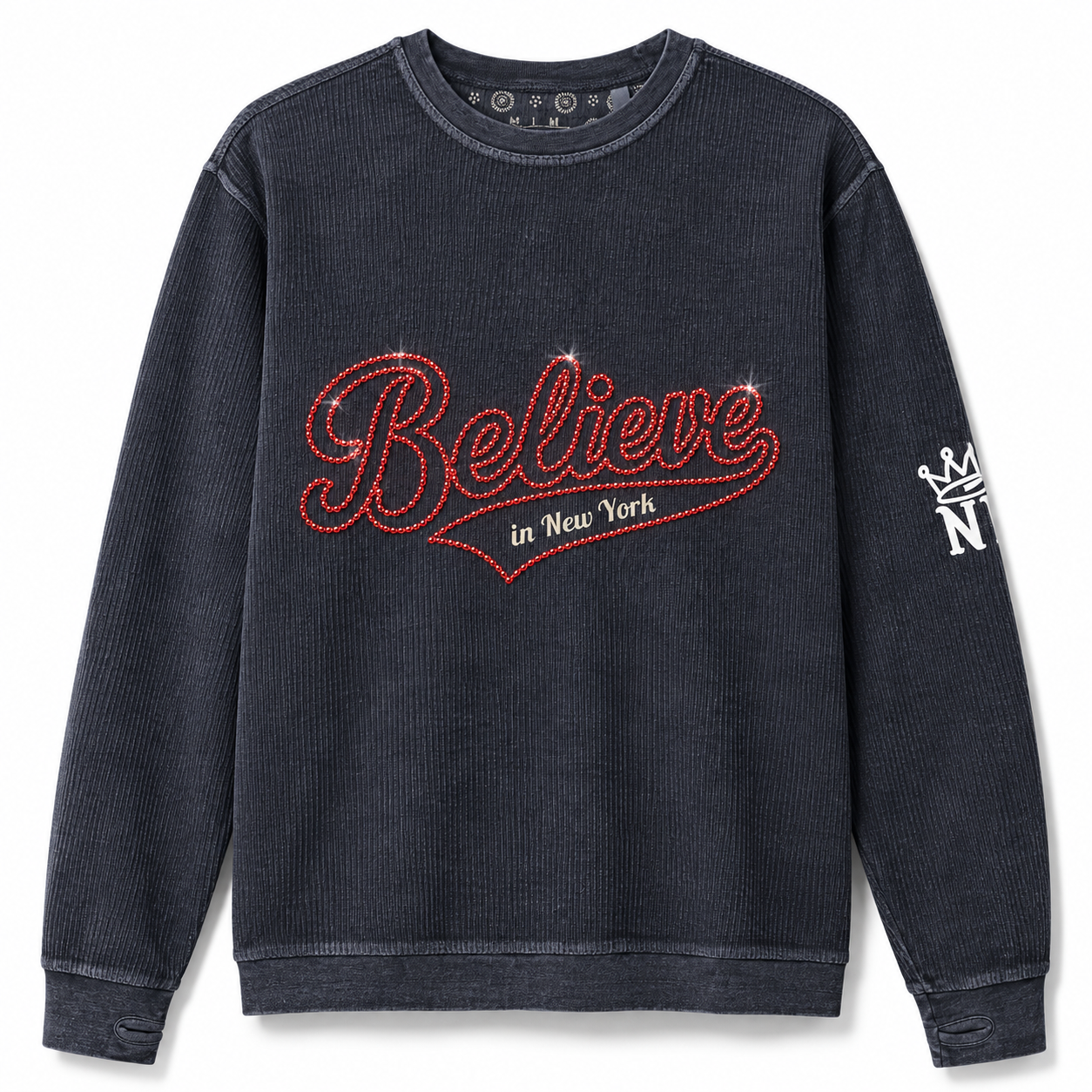 Believe In New York Rhinestone Comfy Cord Sweatshirt