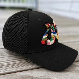 side view The Onyx Collection Chenille Money Bag Hat 
