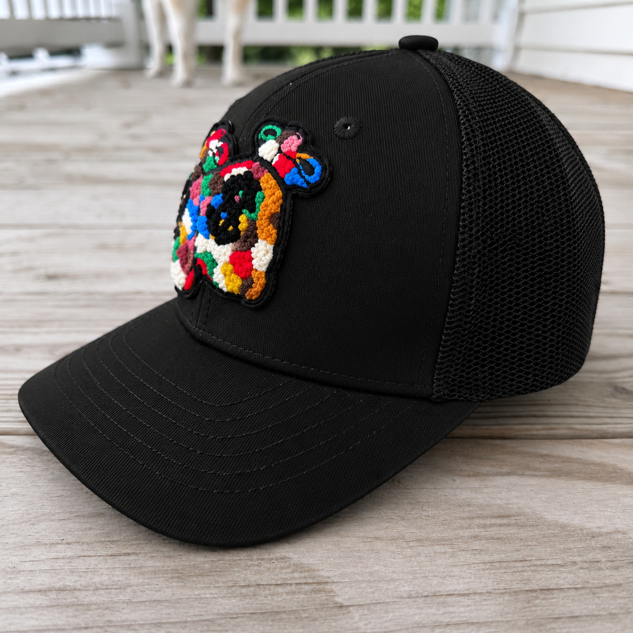 side view The Onyx Collection Chenille Money Bag Hat