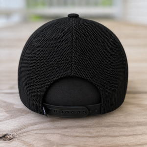back view The Onyx Collection Chenille Rebel Sneaker black hat with handcrafted patchwork
