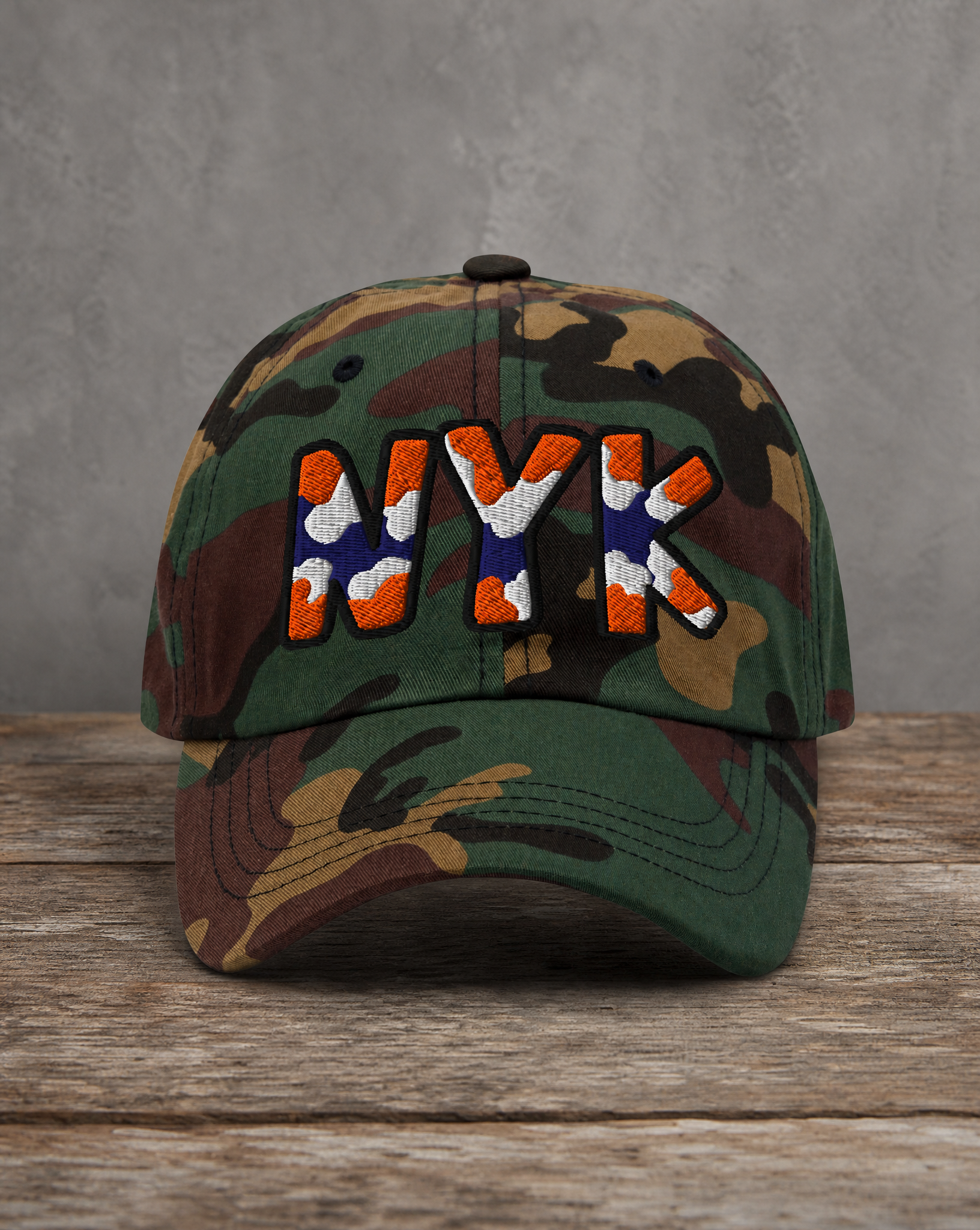 The City Collection NY Basketball camo hat with basketball-inspired graphic details
