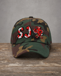 The City Collection St. John’s college camo hat with oversized embroidered lettering