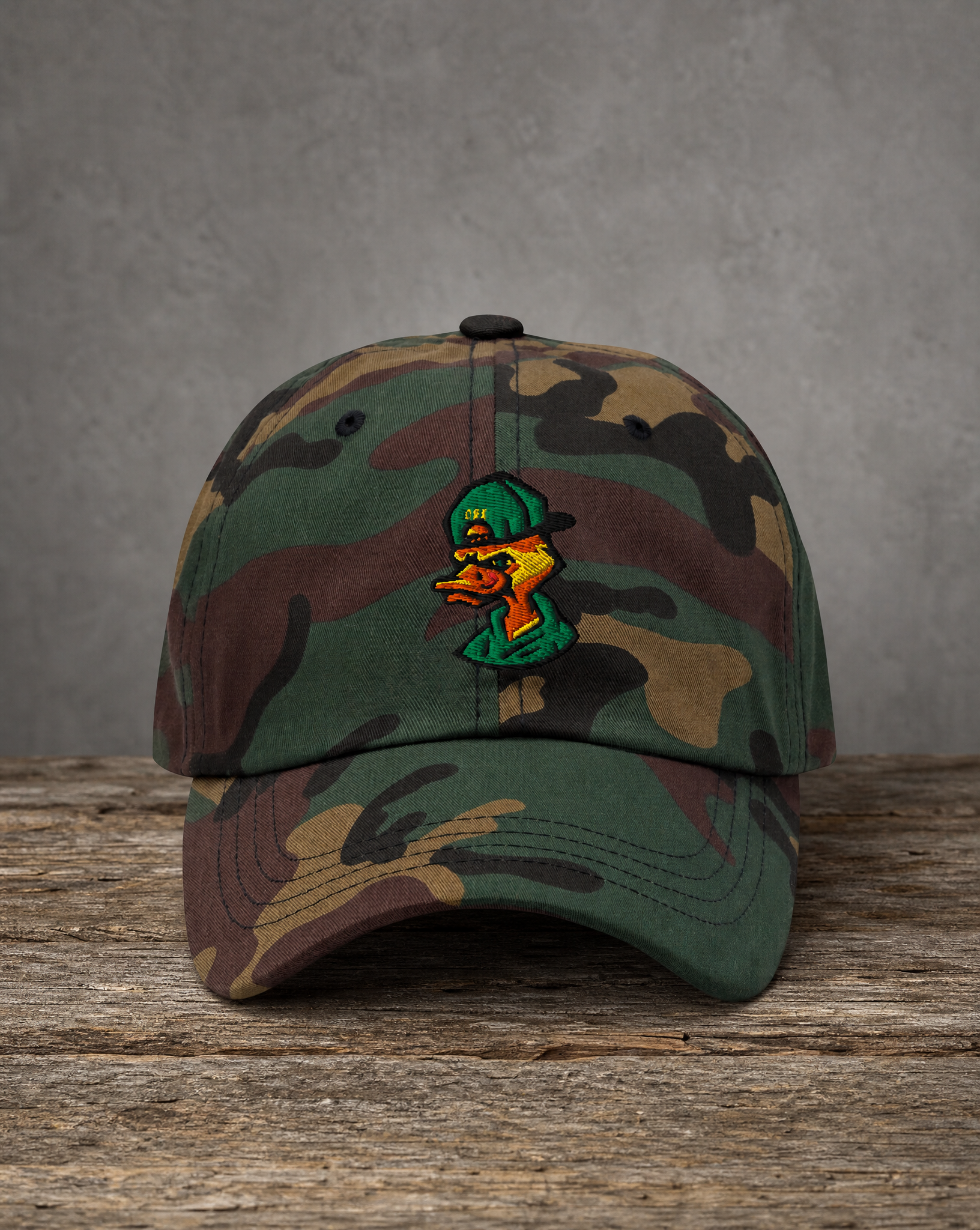 The City Collection ORE Logo college camo hat with bold embroidered details