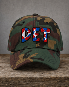 The City Collection DET Basketball camo hat with oversized embroidered lettering