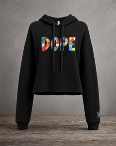 Women's cropped hoodie featuring the original DOPE graphic design