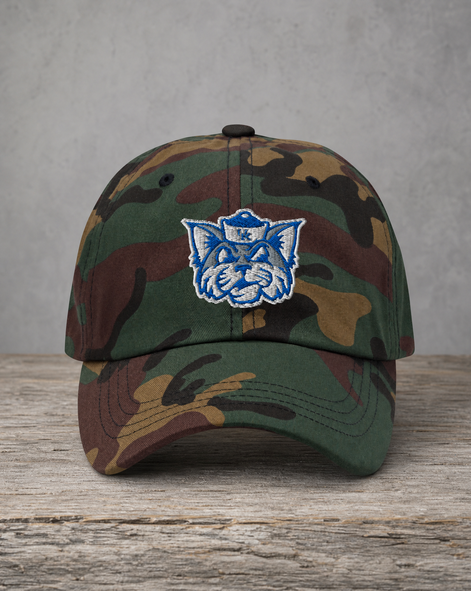 kentucky wildcat camo hand drawn mascot hat
