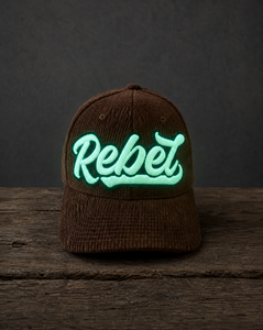 Rebel glow in the dark low profile structured corduroy hat with handcrafted patch design glowing