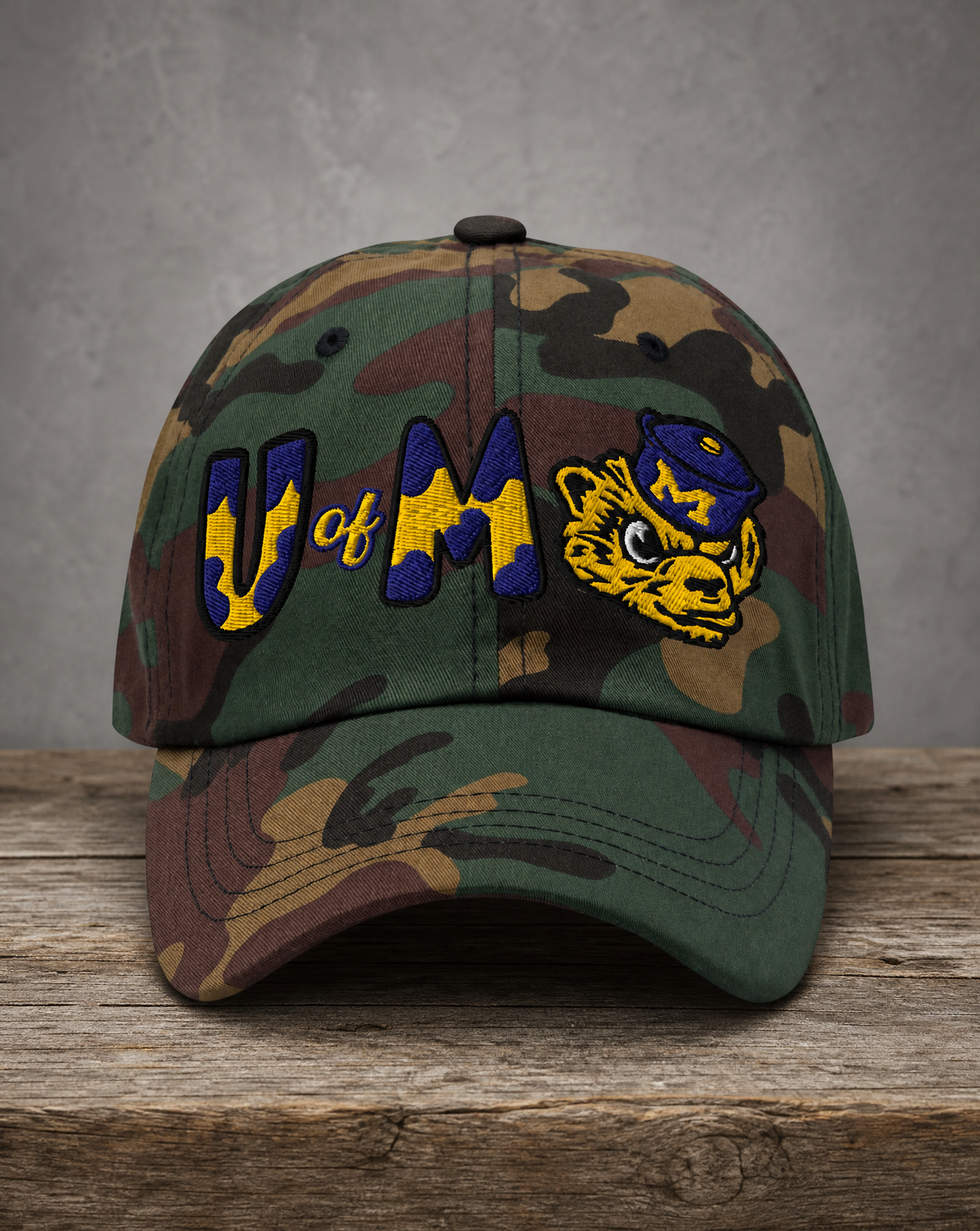 The City Collection Michigan Hand-Drawn Mascot Camo Patched Hat by Believe In New York