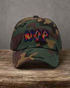 The City Collection NOP Basketball camo hat with oversized embroidered lettering