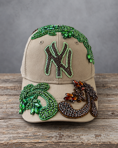 Crystal Multicolor Appliqué Big New York Hat with hand-applied multicolor crystal design