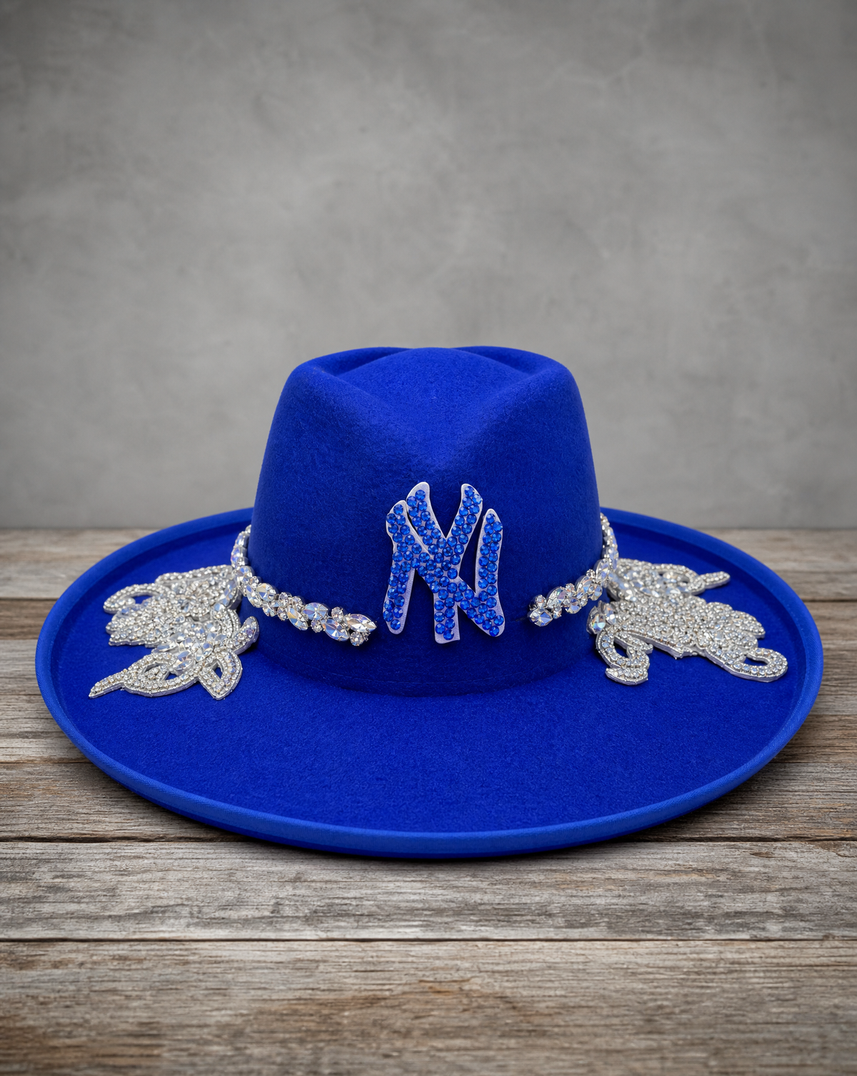 Silver crystal appliqué LOVE New York fedora hat with handcrafted rhinestone details