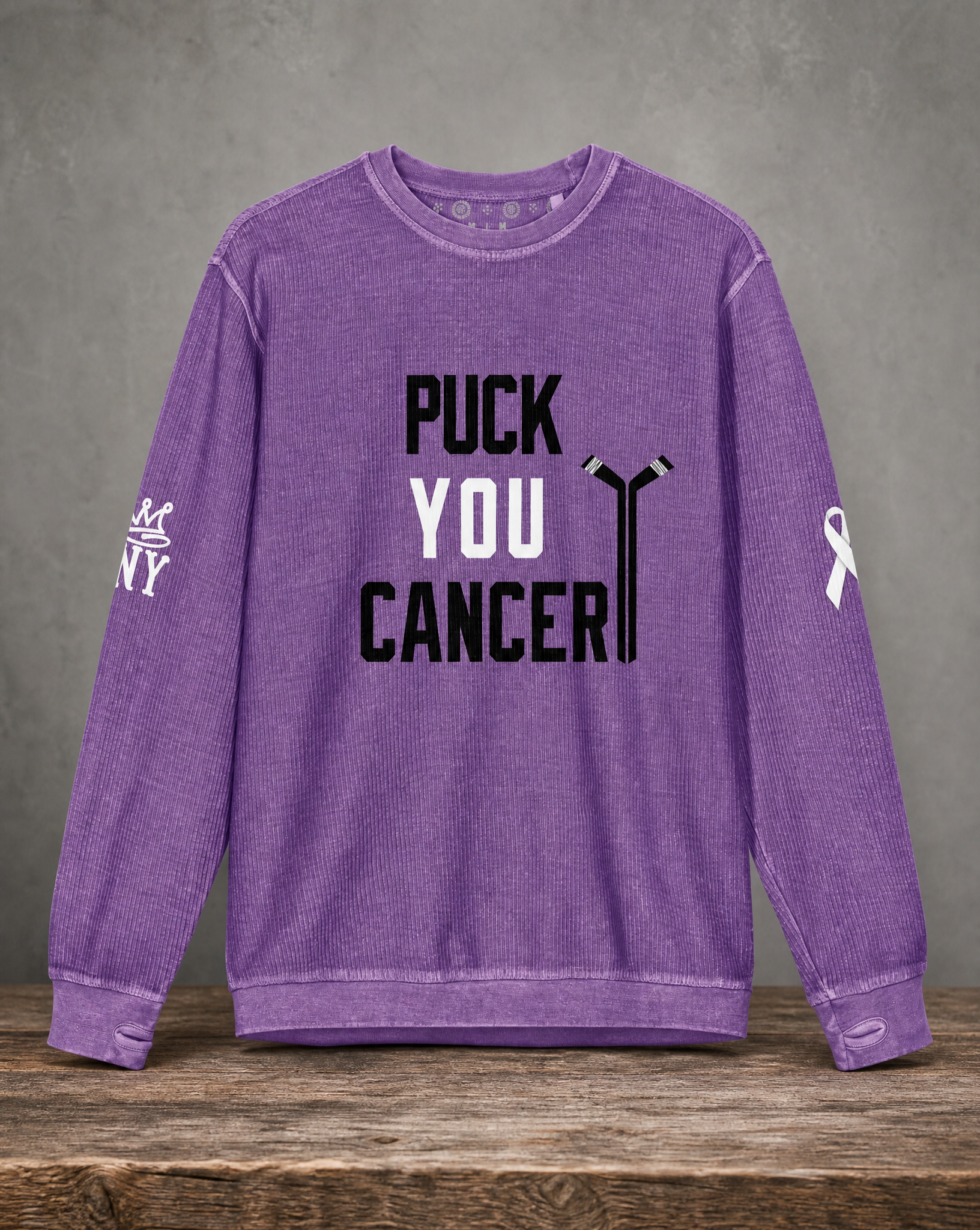 Puck You Cancer Hockey Comfy Cord Sweatshirt with original graphic design