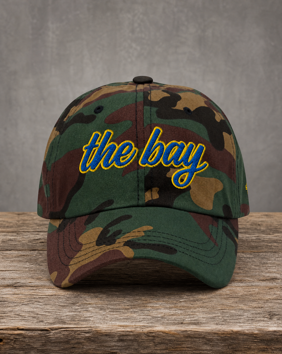 The City Collection The Bay Basketball camo hat with bold embroidered lettering