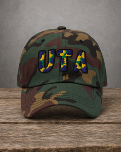 The City Collection UTA Basketball camo hat with oversized embroidered lettering