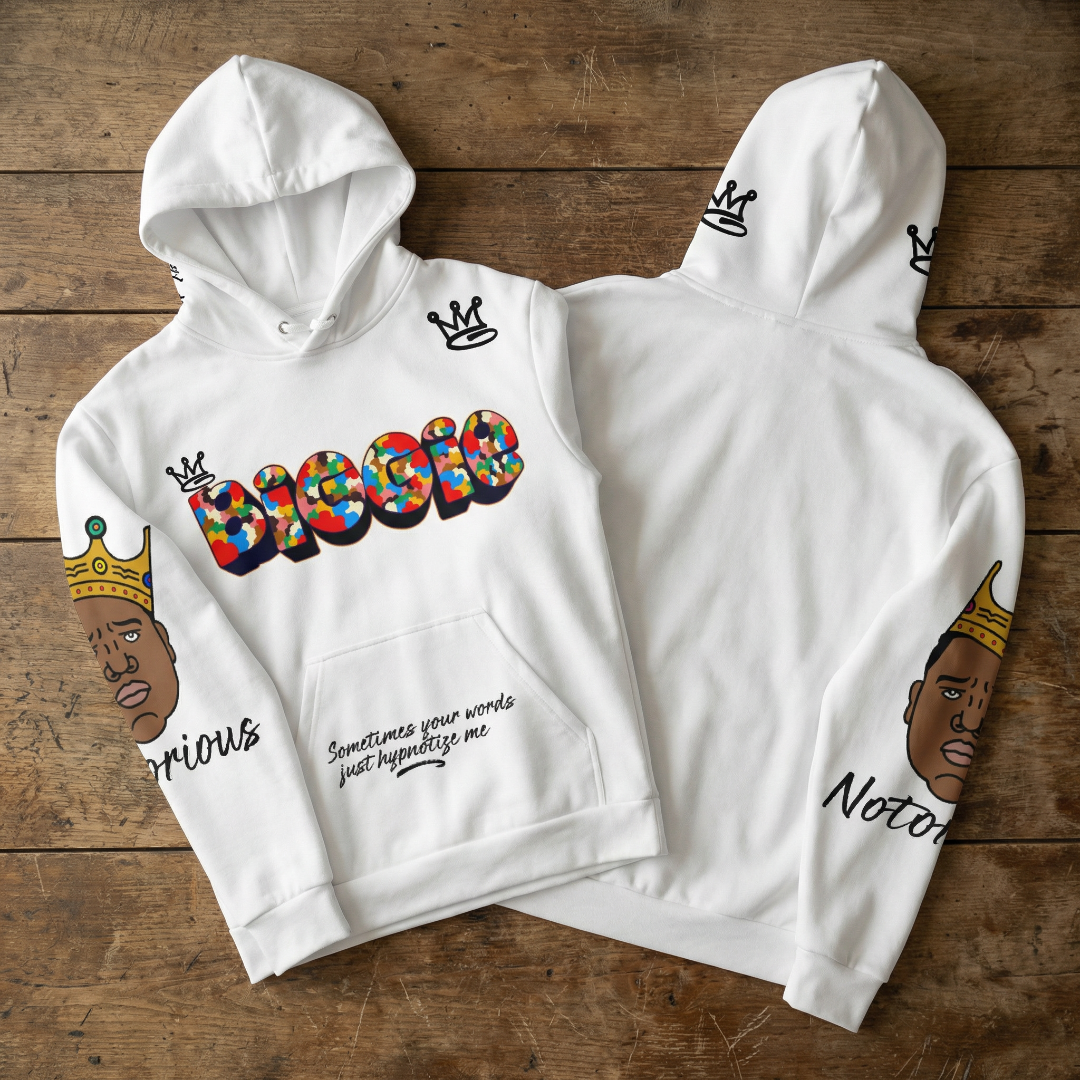 Biggie All Over Print Unisex Hoodie (White) - Rebel P Customs