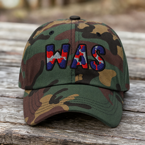 The City Collection WAS Basketball camo hat with oversized embroidered lettering