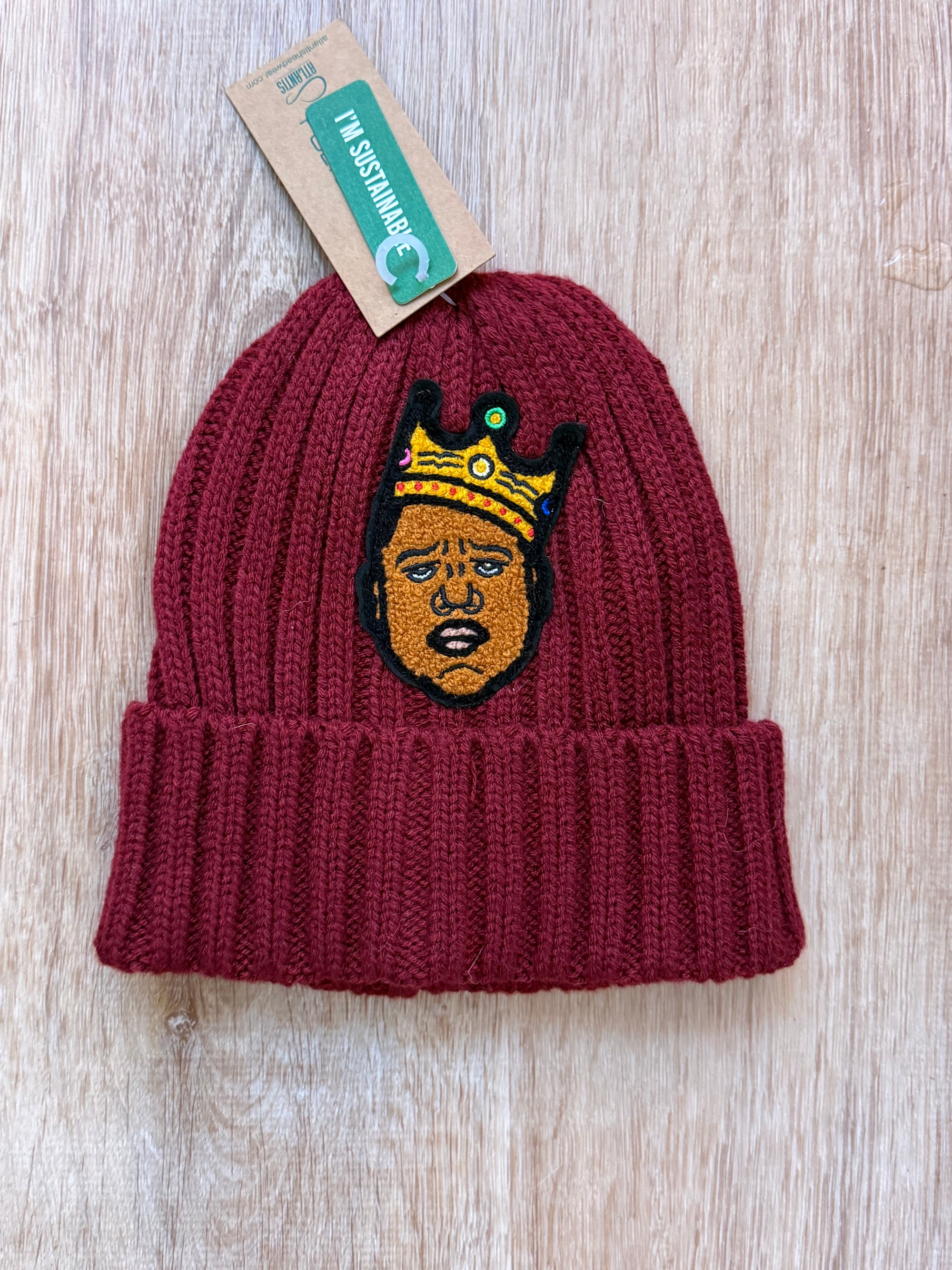 Chenille Burgundy Beanie with bold chenille patch detail