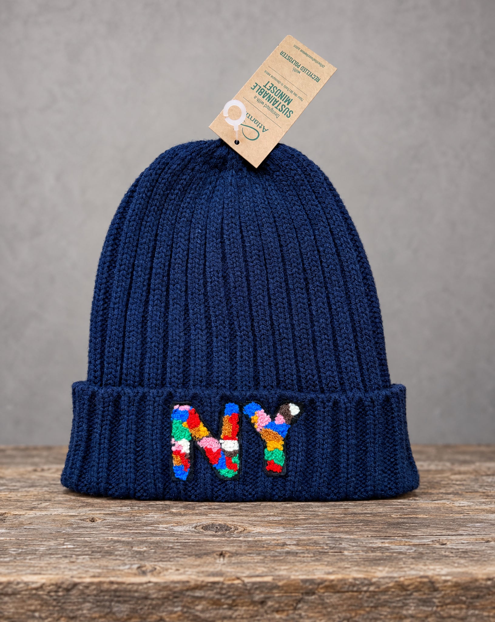The City Collection Chenille NY Navy Beanie with bold chenille NY patch