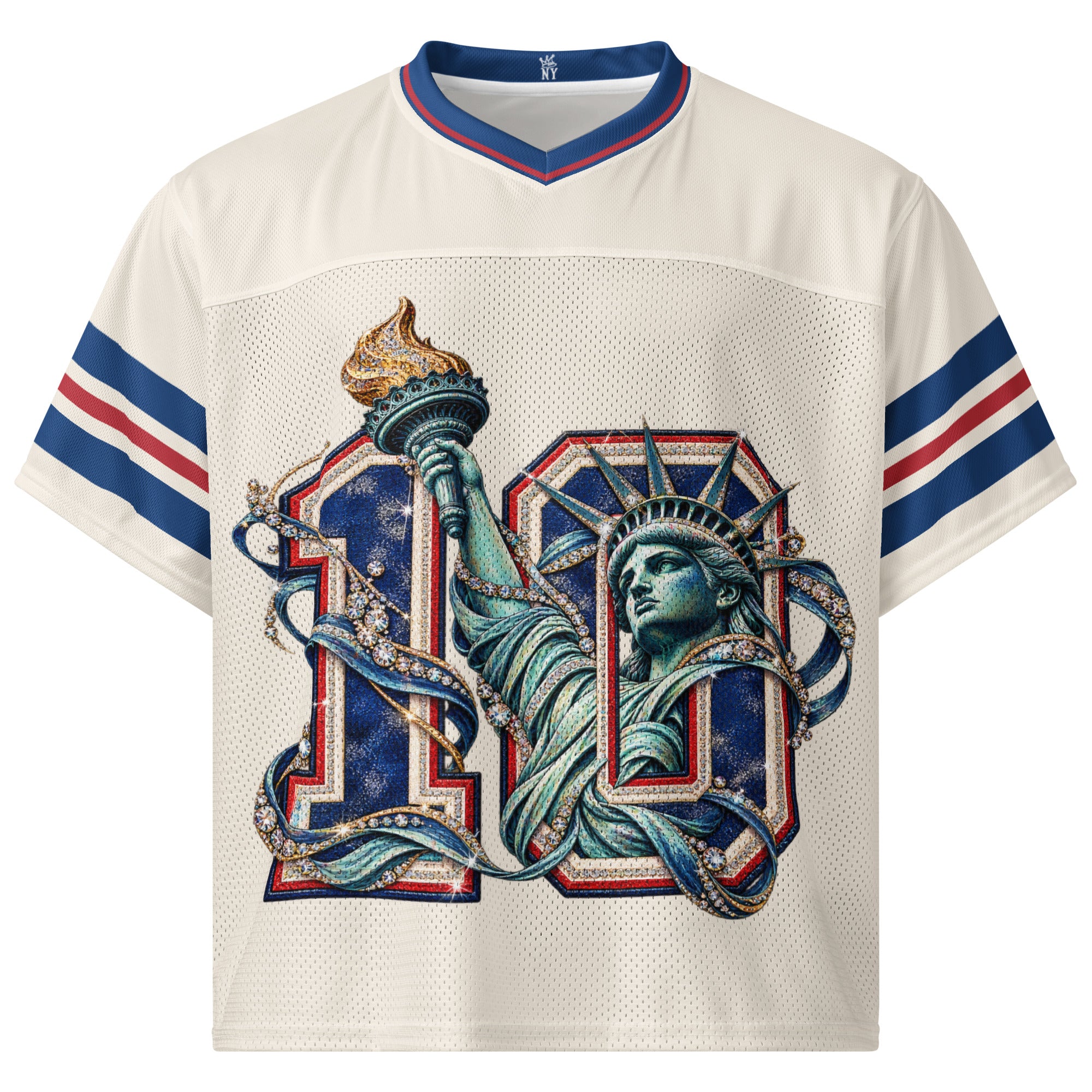 The City Collection Liberty Football Jersey in cream with original New York-inspired artwork 