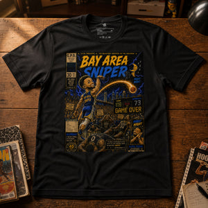 Garbage Pail Ballers™ Bay Area Sniper Stephen Curry-inspired Vintage Hardwood Classics basketball graphic T-shirt
