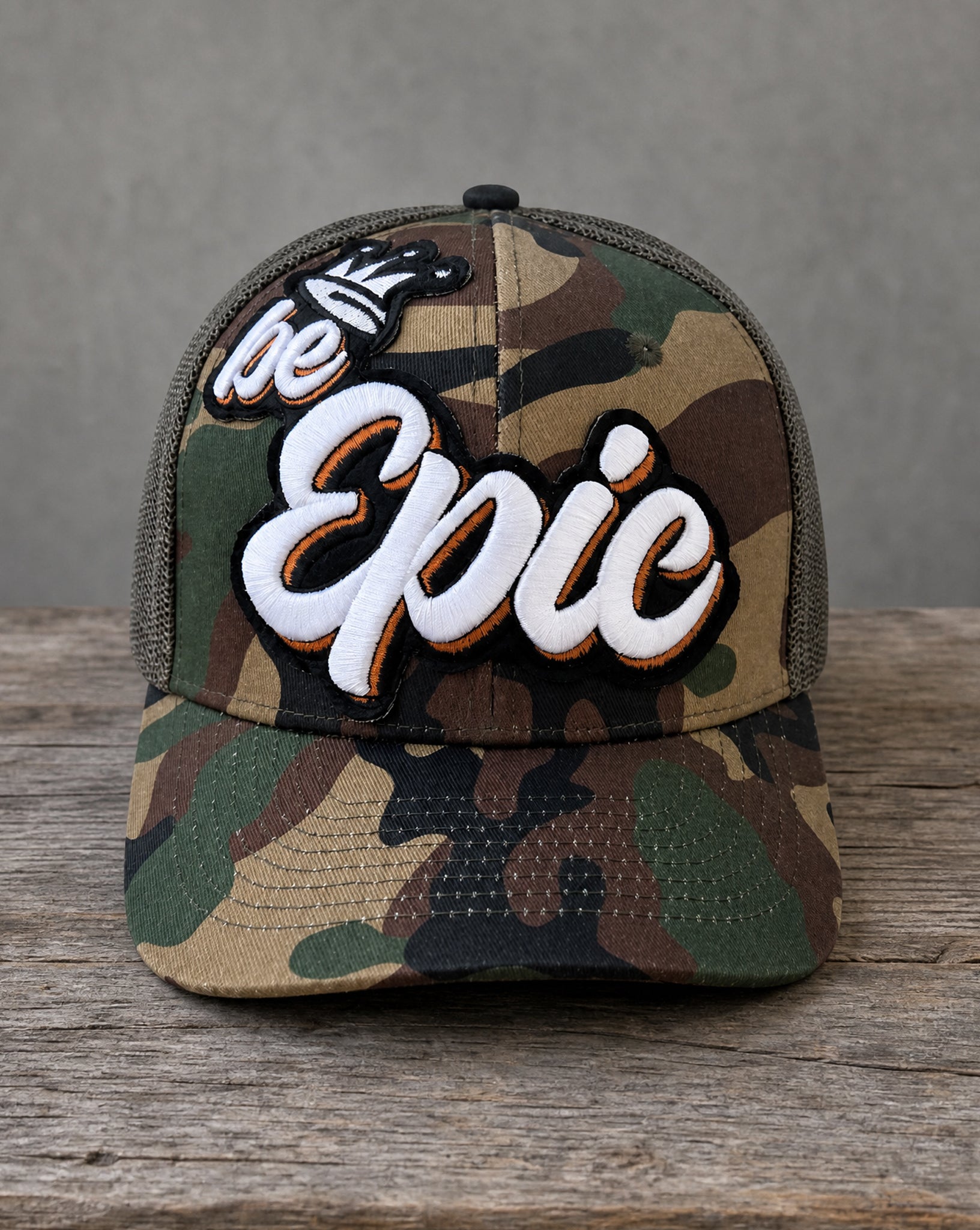 Be EPIC patched mid-pro snapback trucker cap with handcrafted patchwork design