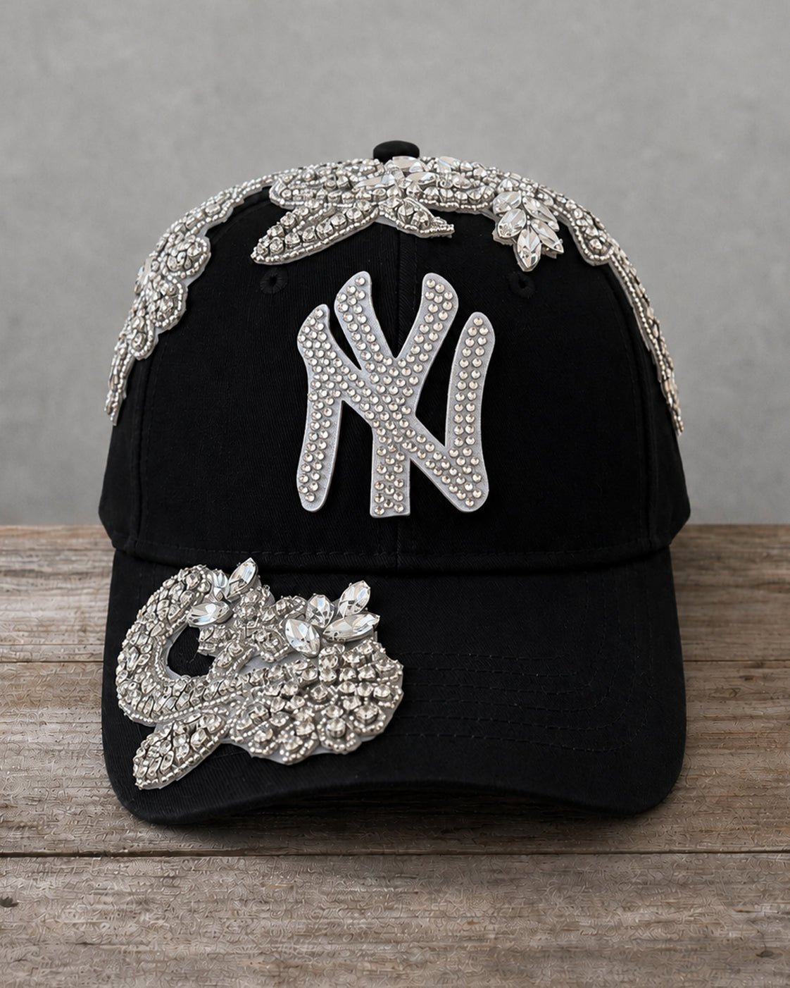 Limited Edition Silver Crystal Appliqué New York Hat with oversized crystal embellishment