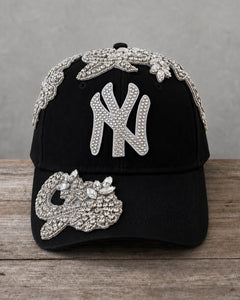 Limited Edition Silver Crystal Appliqué New York Hat with oversized crystal embellishment