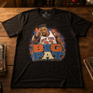 Garbage Pail Ballers™ Big Pat Patrick Ewing-inspired Vintage Hardwood Classics basketball graphic T-shirt