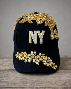 Crystal Appliqué New York hat with hand-applied crystal design