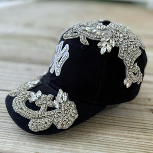 Right-side view of the Silver Crystal Appliqué Black New York Hat