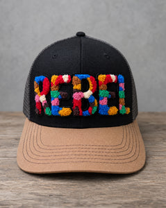 Rebel chenille mid-pro snapback trucker cap with handcrafted chenille design