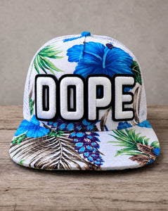 Floral glow in the dark DOPE mid-pro snapback trucker cap with handcrafted patchwork design