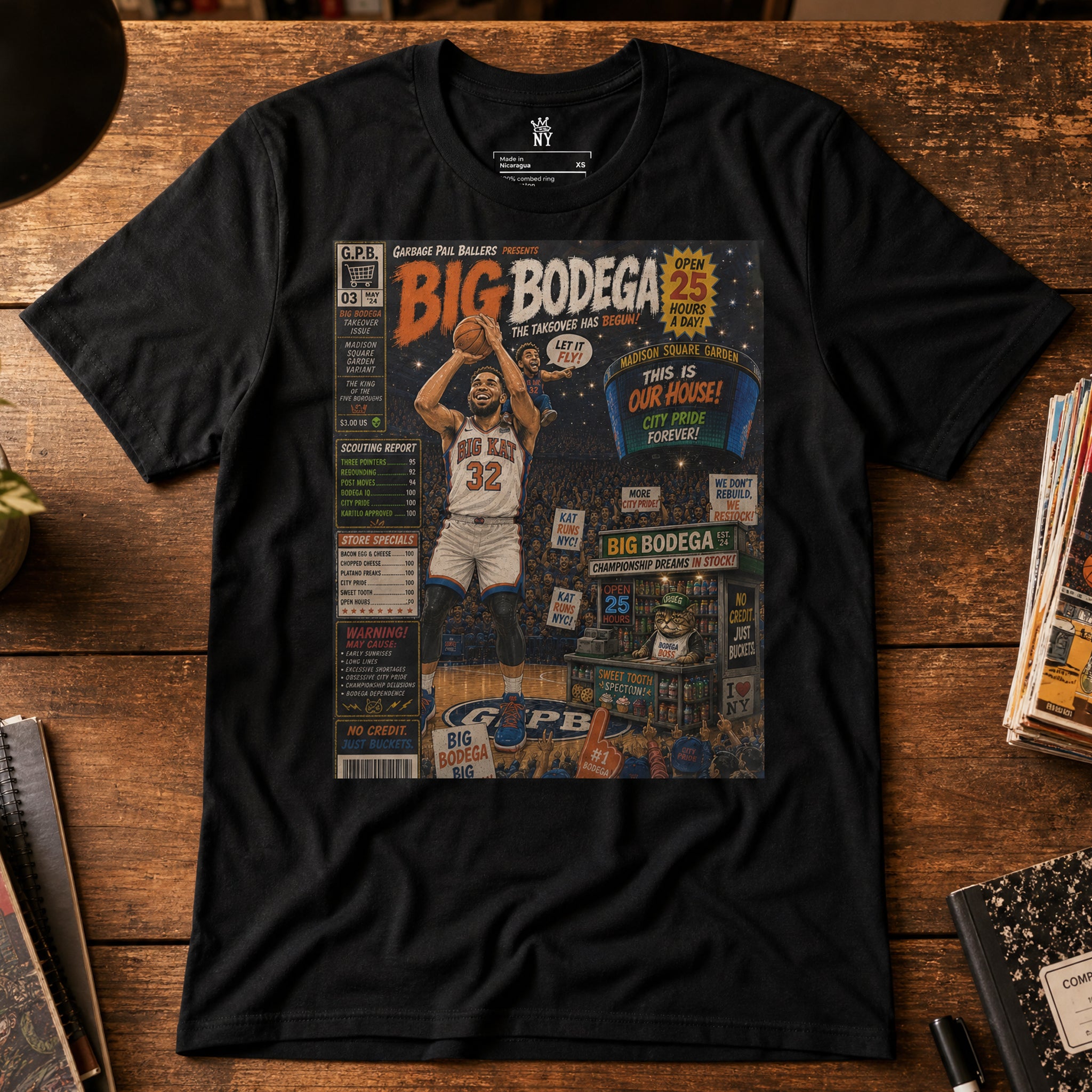 Garbage Pail Ballers™ The Big Bodega Karl-Anthony Towns-inspired Vintage Hardwood Classics basketball graphic T-shirt
