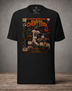 Front view Garbage Pail Ballers™ The Human Cheat Code Barry Bonds-inspired Vintage Diamond Classics baseball graphic T-shirt