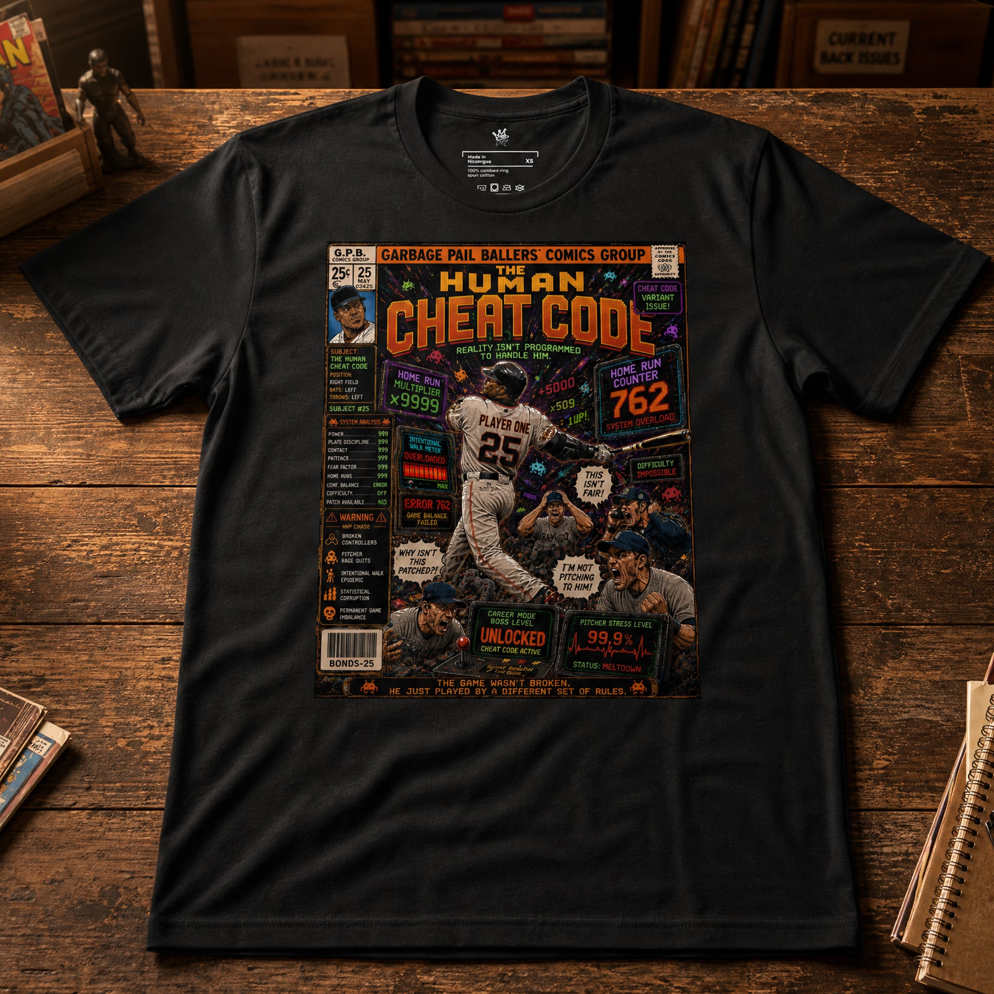 Garbage Pail Ballers™ The Human Cheat Code Barry Bonds-inspired Vintage Diamond Classics baseball graphic T-shirt