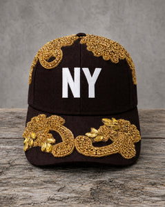 Crystal Appliqué New York hat with hand-applied crystal design