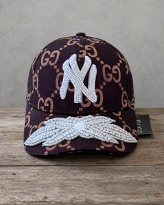 Limited Edition NY White Crystal Appliqué Hat with handcrafted rhinestone details