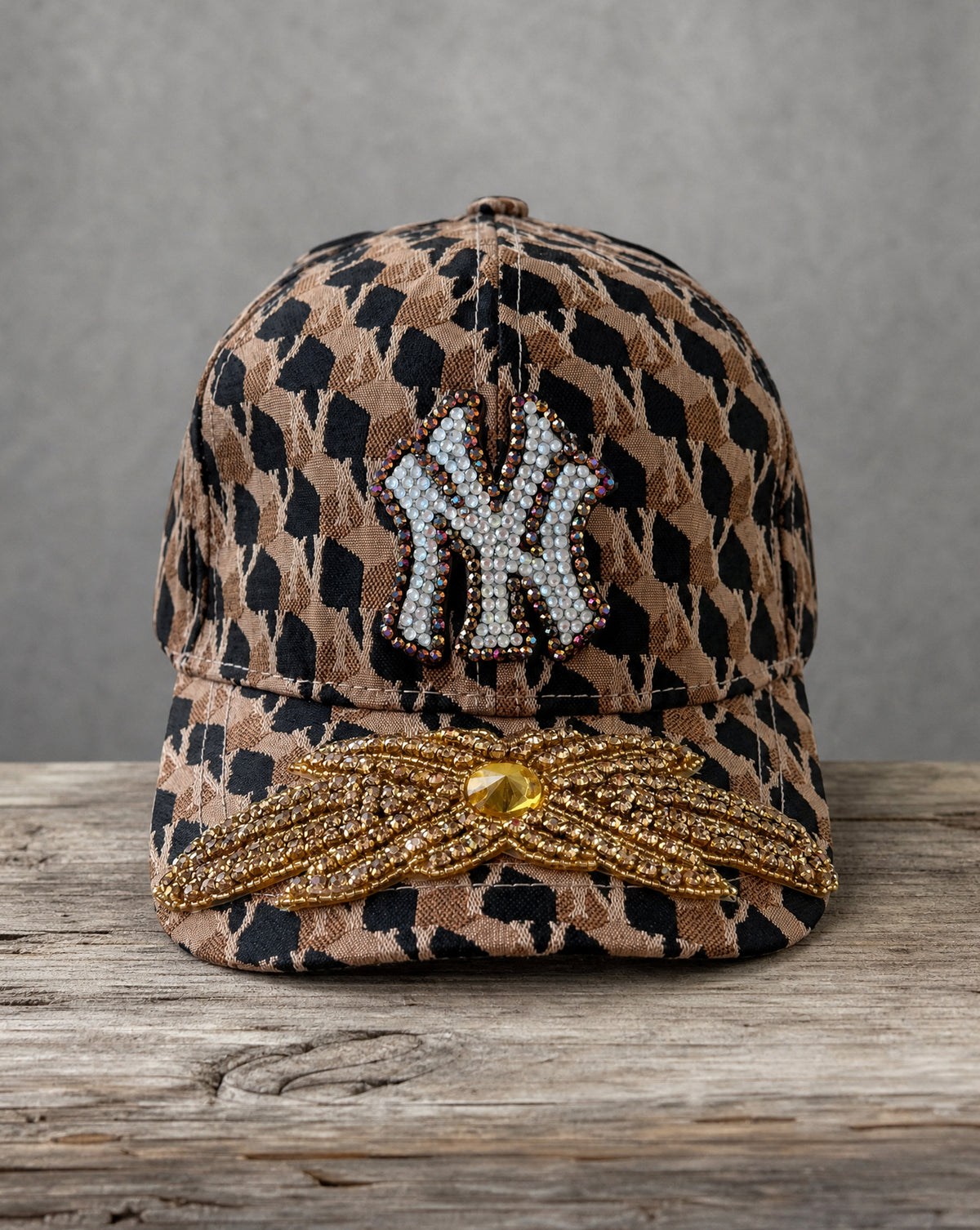 Limited Edition NY Gold Crystal Appliqué New York Hat with hand-applied crystal design