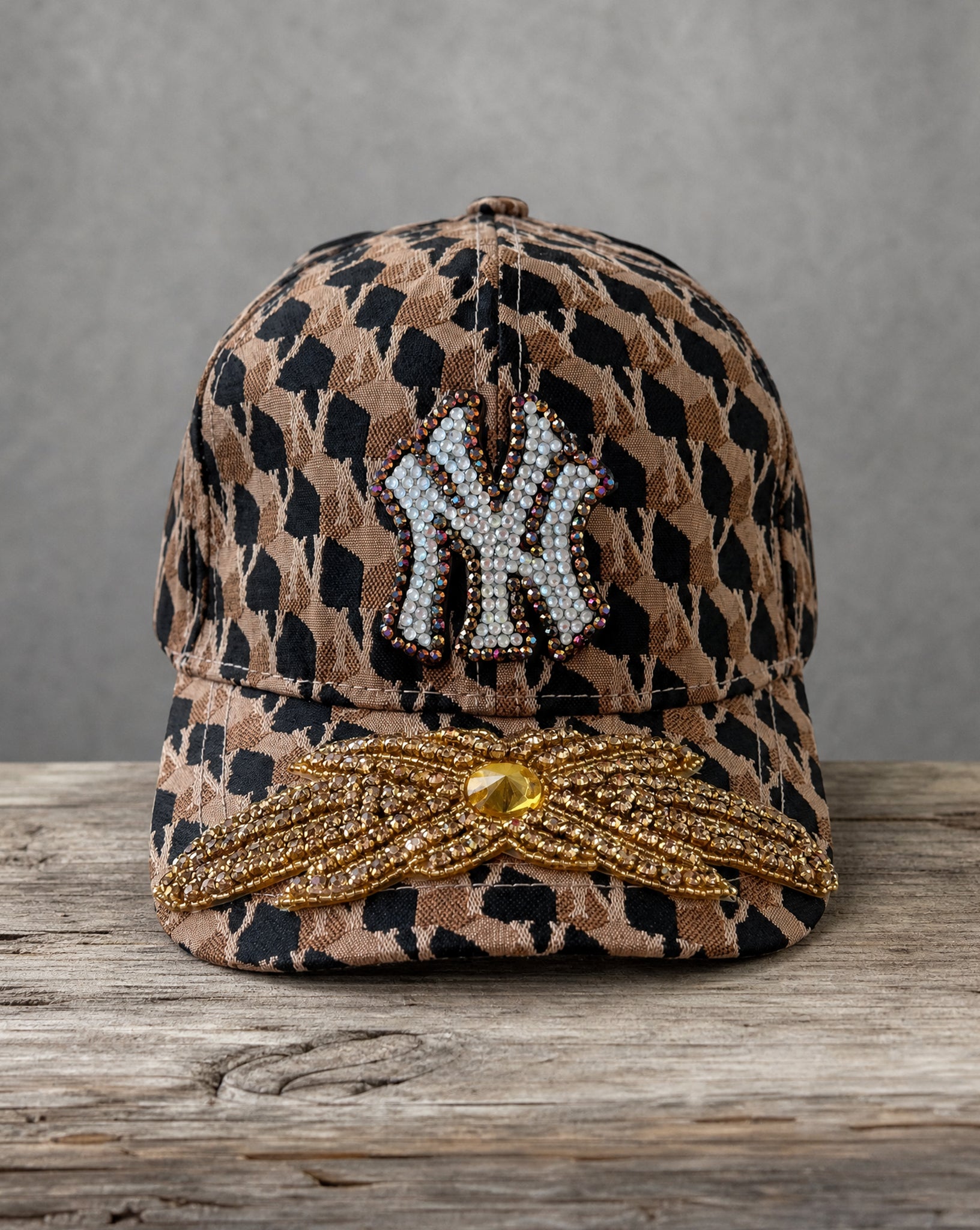 Limited Edition NY Gold Crystal Appliqué Hat with handcrafted gold crystal details