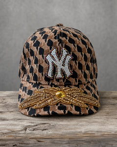 Limited Edition NY Gold Crystal Appliqué Hat with handcrafted gold crystal details