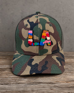 The City Collection LA chenille camo hat with handcrafted chenille design