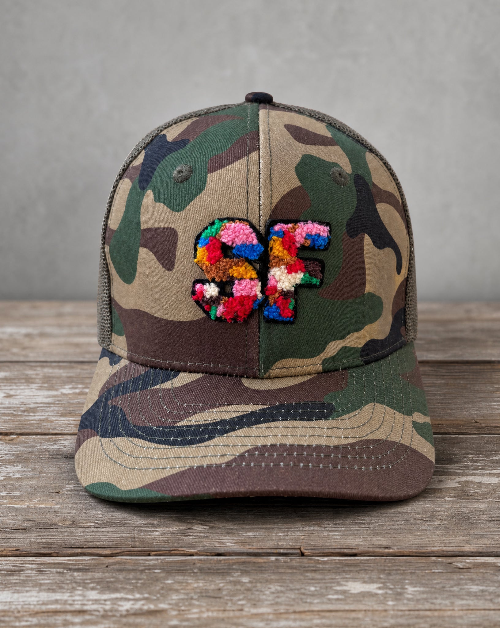 The City Collection SF chenille camo hat with handcrafted chenille design