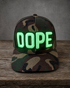 Glow in the dark DOPE camo patched hat with handcrafted premium patchwork glowing